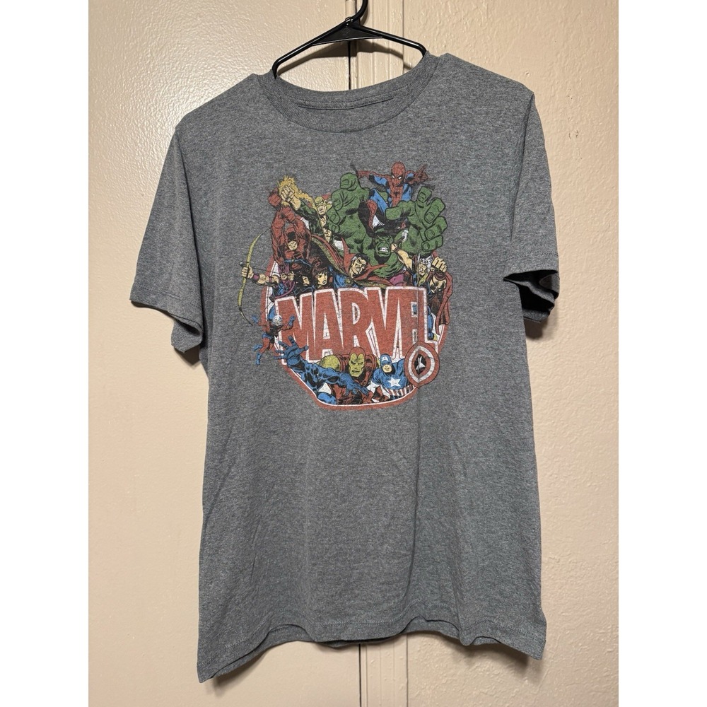Marvel Ironman Hulk Thor‎ Spiderman Medium Short Sleeve Gray Graphic T Shirt